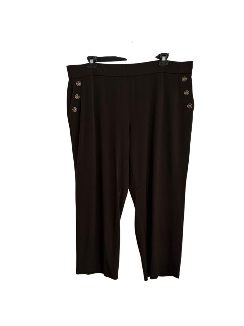 Susan Graver Liquid Knit Brown Button Detail Nautical Pants  Size 2XP Career - Picture 2 of 9
